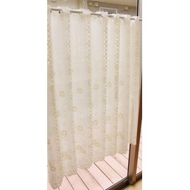 Cafe Curtain Natural Flower 13694 Beige, 35.4 inches (90 cm) Length x Width 39.4 inches (100 cm) (Mirrer, Washable)
