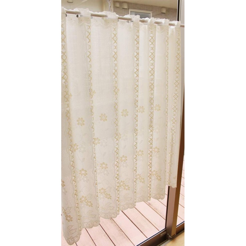 Cafe Curtain Natural Flower 13694 Beige, 35.4 inches (90 cm)