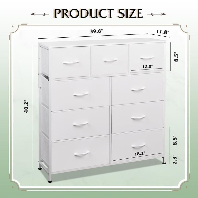 WLIVE 9-Drawer Dresser, Fabric Storage Tower for Bedroom, Hallway, Closet,