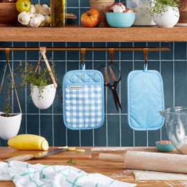 KitchenAid KA Gingham PH Pot Holder Set, 7"x10", Blue Velvet