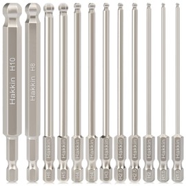 Hakkin 12Pcs Ball End Allen Key Bit Set 100mm Metric Ball End Hex Bits 1/4” Hex Shank S2 Steel Magnetic Allen Wrench Drill Bit Set H1.5-H10 Hex Key for Furniture Assembly