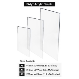 Pixly® Crystal Clear Acrylic Perspex Plastic Sheet | Transparent | A5 A4 A3 | 2mm/3mm/5mm Thickness - Multipurpose Crafting, DIY and More (Thickness: 2mm, A4-210mm x 297mm)