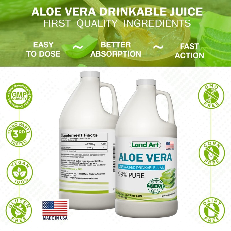Land Art - Pure Aloe Vera Juice Unflavored – Cold-Processed