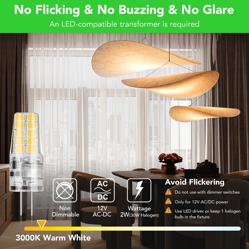 BUBO 40 Pack G4 LED Bulb 2W Equivalent 30W 3000K