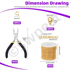 Swpeet 102Pcs Gold 3mm Jewelry Making Chains Kit with Jump Rings, Lobster Clasps and Jewelry Plier, Necklace Chains Flat Cable Link Chain Bulk Ideal for DIY Craft Jewelry Chain Making