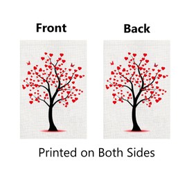 Valentines Day Garden Flag Love Tree with Hearts 12x18 Inch Double Sided Valentine Tree Yard Flag for Outside Wedding Party Valentine's Day Decoration
