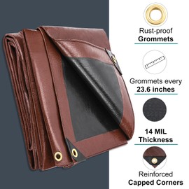 Patiobay Tarp 6x8FT, 14 Mil Large Waterproof Tarps Heavy Duty with Grommets Every 23.6", Thick Plastic Tarp, UV Resistant Tear&Fade Resistant, Reinforced Edges for Outdoor Pool Camp Tent