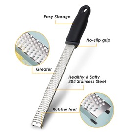 Zester – Rantizon Stainless Steel Citrus Lemon Zester, Stainless Steel Grater, Cheese Grate, Ginger Zester, Sharp Blade and Ergonomic Handle with Protective Cover, Free Cleaning Brush, Dishwasher Safe