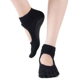 AVILMORE Yoga Socks 5 Fingers Non Slip Women's Ballet Pilates Yoga Wear Yoga Socks (Black)