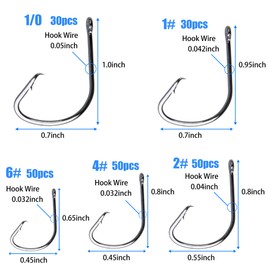 Fishing Hooks Kit Saltwater Freshwater Circle Hooks High Carbon Steel Barb Fish Hooks Fishing Gear Equipment with Tackle Box Assorted Size Octopus Beak Offset Fishing Hooks 210pcs