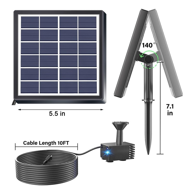 Lewisia Solar Bird Bath Fountain Pump USB Charging + Solar