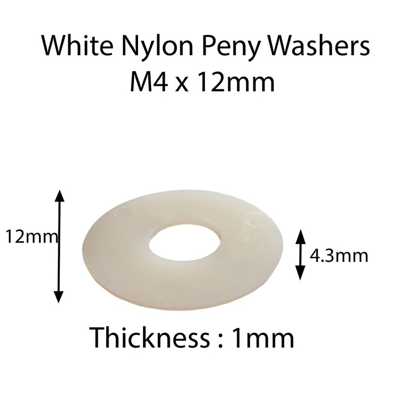 M4 x 12mm Nylon White Penny Washers Fender Repair Washer