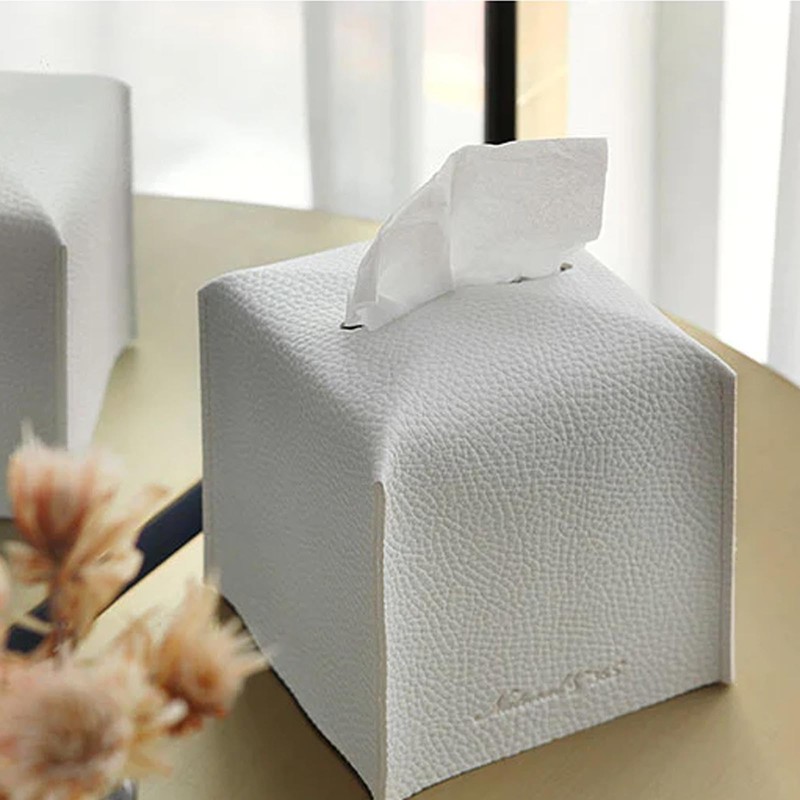 MUNSKT PU Leather Square Tissue Box, Modern White 5"X5"X5" Cube