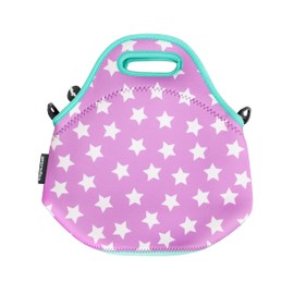 FRINGOO® Kids Lunch Bag Neoprene Children Thermal Insulated Tote Bag Shoulder Strap Zipped Pocket Cooler Snack Picnic Nursery School Cute (Unicorn Purple Stars - Lunch Bag)