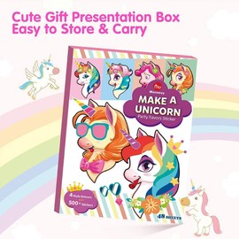 Mocoosy 48 PCS Unicorn Stickers for Girls Age 4-6, Unicorn Party Favors for Kids 3-5, Make Your Own Face Sticker Sheets Birthday Game Activities Art and Crafts, Goodie Bag Stuffers Classroom Rewards