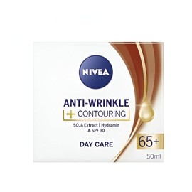 NIVEA Crema de día antiarrugas y mejora el contorno para pieles maduras mayores de 65 años, fórmula intensamente hidratante con extracto de soja para una textura más suave y una mejor definición facial, 1.7 fl oz