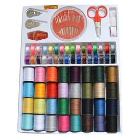 64 Rolls Sewing Machine Thread Spool Set with Bobbin, Cotton Reel, Needle, Tape, Scissors, and Sewing Box Kit