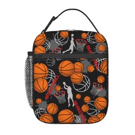 Basketball Lunch Bag Portable Basketball Lunch Box Reusable Lunch Tote Bag Gifts For Kids Boys Girls School Work Travel Picnic