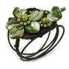 Avalaya Olive/Green Shell Bead Flower Wired Flex Bracelet - Adjustable