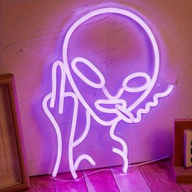 LED Neon Alien smoking Cute Neon Sign, USB Powered Neon Signs Night Light, 3D Wall Art & Game room Bedroom Living Room party Decor lamp for Children Kids Girls Boys