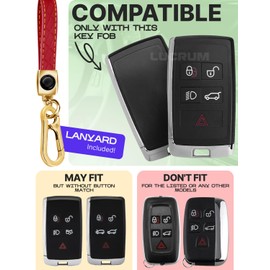 for Range Rover Key Fob Cover and Leather Keychain, TPU Key Case for Jaguar XE XJ XF for Land Rover Sport, Velar, Evoque, Defender, Discovery Keyfob Cover for KOBJXF18A - Red and Gold