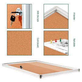 BIBOC EnclosedCork Bulletin Board 36x24 inch Lockable Cork Noticeboard Display Cases Tamperproof Notice Poster Memo Board with Class 1 Aluminum Frame (Cork, 24×36 inches)