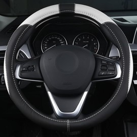 LOVEAUTO Steering Wheel Cover, Universal PU Leather, 15''/38cm, White, STREERING_WHEEL_COVER