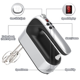 Yomelo 9-Speed Digital Hand Mixer Electric, 400W Powerful DC Motor Low Noise, Baking Mixer Handheld with Snap-On Storage Case, 5x Stainless Steel Accessories, Flat Beaters, Dough Hooks, Whisk