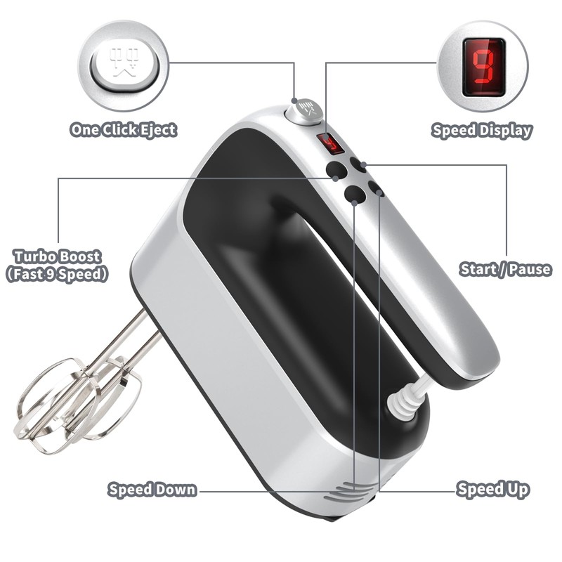 Yomelo 9-Speed Digital Hand Mixer Electric, 400W Powerful DC Motor