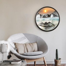 Mtadmai 17.3" Moving Sand Art, 3D Sand Art Pictures Deep Sea Sandscape Living Room Decoration, 360° Rotate, Glass Crafts Solid Wood Frame, Relaxing Mood Home Office Work Wall Art Decor