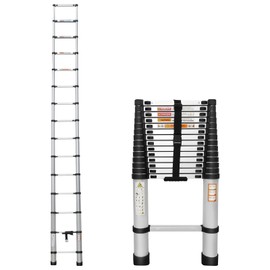 Telescopic Ladder Aluminum Extension Telescoping Ladder EN131 Standard Attic Collapsible Ladder Adjustable Height Easy to Carry for Roofing Business Household Use RV Indoor Outdoor Work (14.5FT/4.4M)