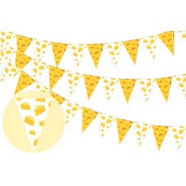 Sursurprise Cheese Themed Party Decorations, 3Pcs Cheese Banner Pennant Triangle Flags Bunting Garland for Macaroni and Cheese Birthday Decorations Party Supplies