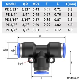 YAOJING PE 1/2"OD Blue Quick Connect Hose Fittings Tee Plastic Push to Connect Fittings 3 Ways Tube Connect Push Fit Push Lock(Pack of 10)