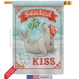 Breeze Decor - Sealed with A Kiss Winter - Seasonal Christmas Impressions Decorative Vertical House Flag 28" x 40" Printed in USA