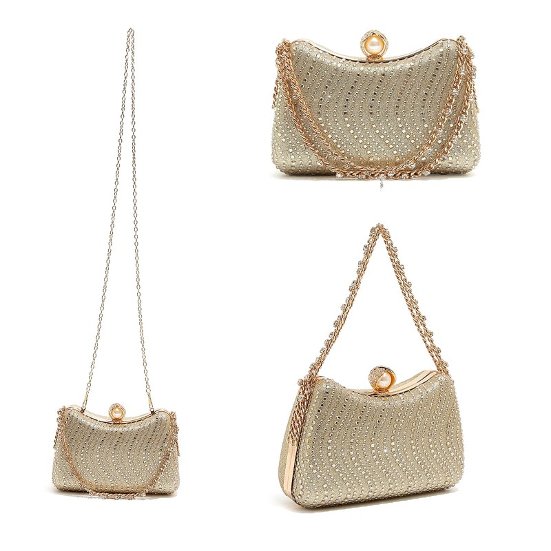 YUHATRG Women's Clutch Crystal Rhinestone Purse With Chain Pearl Clasp