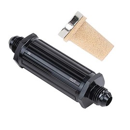AC PERFORMANCE Aluminum AN8 Billet Inlet Fuel Filter, In/Out -8 AN, 30 Micron Bronze Insert Element, Inline Fuel Filter Fitting Adapter, Black
