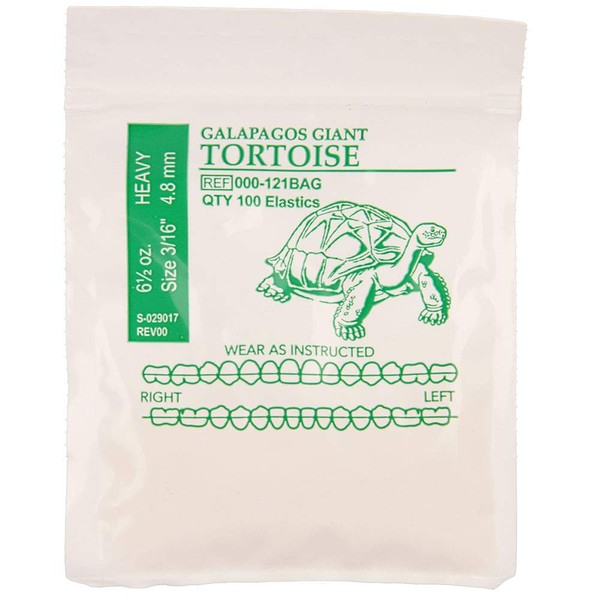 American Orthodontics Elastics Wildlife Tortoise | Heavy, 6.5 Oz, 3/16" Size, 100 Packs Per Box, 10,000 Elastics | Made in The USA | Exacting Dimensions, Precision Cutting, Top Quality Latex Tubing