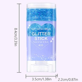 Paminify Blue Body Glitter Stick, Chunky Sequins Glitter Rave Singer Concert Outfits for Kids and Women,Body Paint for Hair Eye Clavicle,Waterproof Shimmer Accessories for Parties & Events