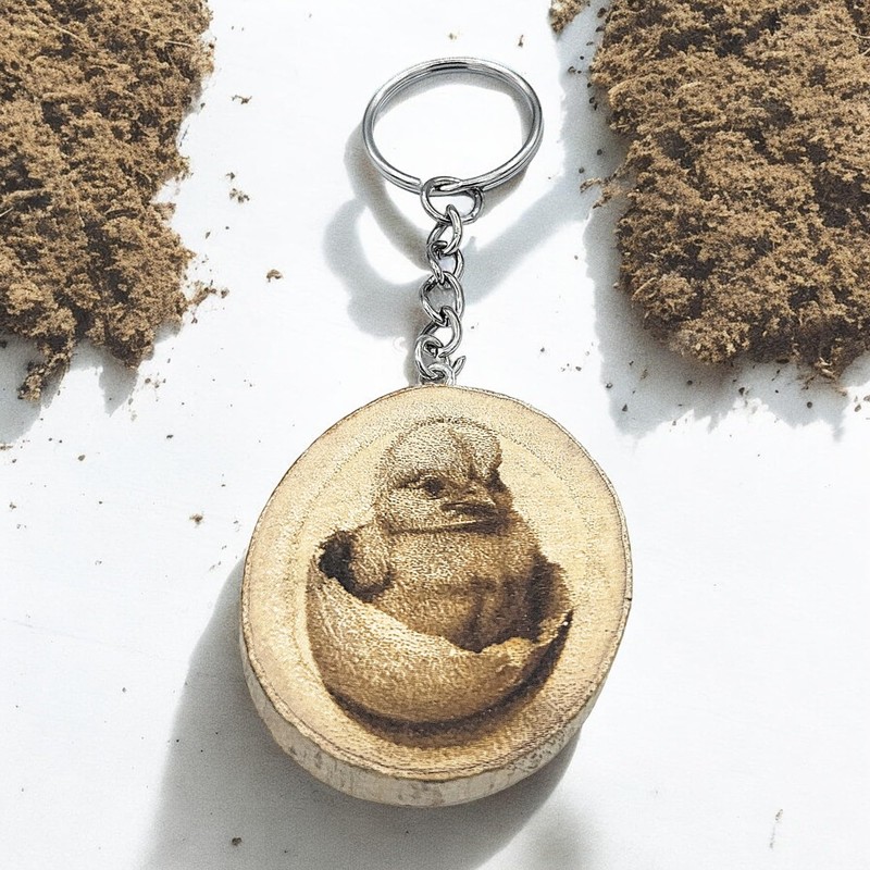 Promotech Hatching Chick Handmade Laser Engraved Single Piece Wooden Keyring,