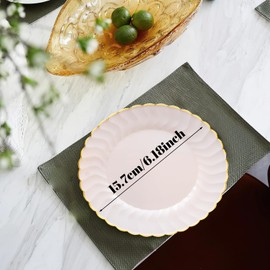 50 Pcs Pink Plastic Plates for Party, 6inch Small Disposable Plates Round Party Plates for Wedding Birthday Celebration Reception Baby Shower