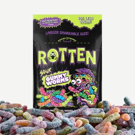 Rotten Rotten Sour Gummy Worms - Low Sugar, Low Calorie, 7g Gut-Friendly Prebiotic Fiber and 3g Protein, Gluten Free Candy - 5.3 oz Share Pack [2 Pack]