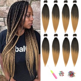 ShowJarlly Pre Stretched Braiding Hair 8Packs/Lot Yaki Straight Texture Professional Soft Synthetic Fiber Easy Braid Hair (20inch,T1B/27#)
