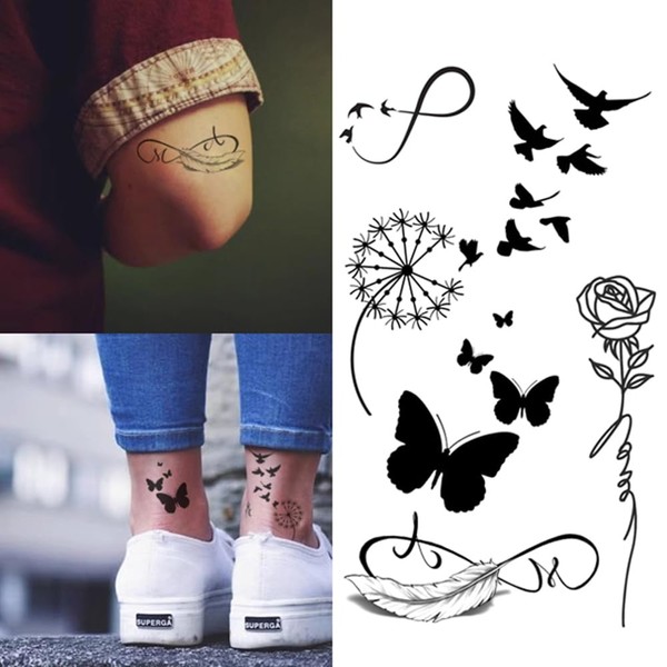 Oottati 2 Sheets Small Tiny Temporary Tattoo Stickers Dandelion Butterfly