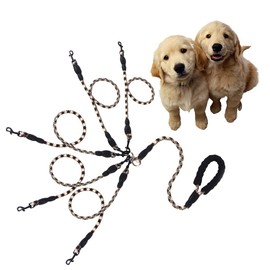 Five Dog Leash,Comfortable Five Dog Leash with Reflective,360 Swivel No Tangle 5 Dog Training Leash,for Large Medium Small Dogs (Brown, Five Leashes)