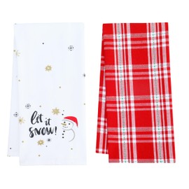 PurpleEssences Christmas Kitchen Towel Set of 2-100% Cotton Tea Towels for Baking, Cleaning, Entertainment & Cooking, Holiday - Let it Snow and Plaid