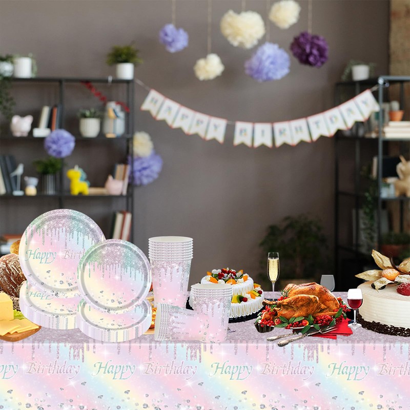 2P Rainbow Party Plastic Table Cloth,137x274cm Shiny Glitter Rainbow Tablecloths