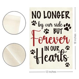 Dog Bereavement Gifts Pet Memorial Garden Flag No Longer By Our Side Forever in Our Heart Small Double Sided Burlap art Stained Glass Style Garden Flags 12 x 18 Inch for Outside