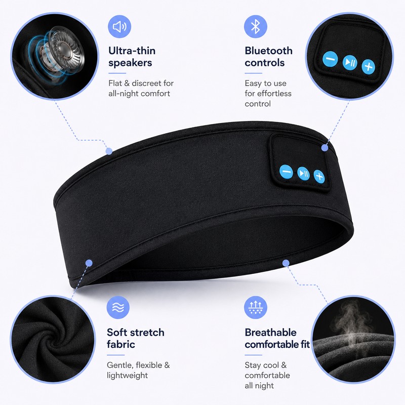 Bluetooth Sleep Headband with Ultra-Thin Speakers – Wireless Audio Eye