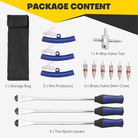 Acymner Tire Changing Tools Set with 14.5 Inch Tire Spoons, 3 Rim Protectors, 1 Valve Tool & 6 Valve Cores for Dirt Bike ATV Lawn Mower