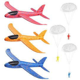 3 Pack Airplane Toys, Glider Airplanes with Paratroopers, Throwing Foam Plane Outdoor Flying Aircraft Sport Toys for Kids Party Favors
